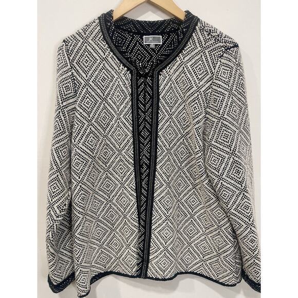 JM Collection‎ Women Cardigan Sweater Size X-Large White Black Accent Trim Open - Picture 1 of 11
